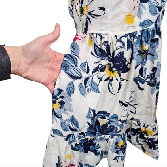 Band of the Free Floral A Line Summer Dress Ivory Blue Medium - Picture 7 of 15